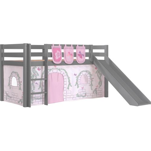Kinderbett mit Rutsche Karolina Massivholz Grau Textilset Burg 3