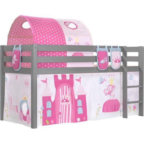 Kinderbett Karolina 210x114x106 Massivholz Grau Textilset Princess 4