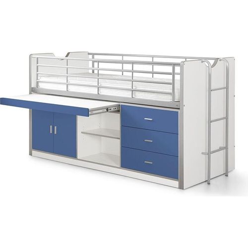 Hochbett Kalinda 207x96x116 Holzwerkstoff+Metall Weiß/Blau