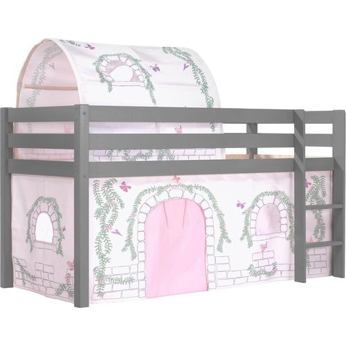 Kinderbett Karolina 210x114x106 Massivholz Grau Textilset Burg 2