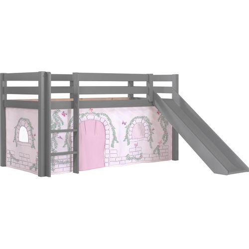 Kinderbett mit Rutsche Karolina Massivholz Grau Textilset Burg 1