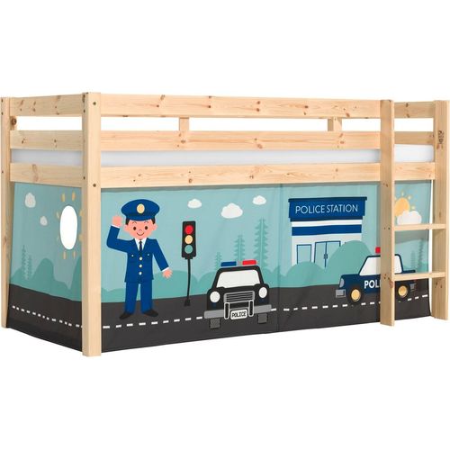 Kinderbett Karolina 210x114x106 Massivholz Natur Textilset Polizei