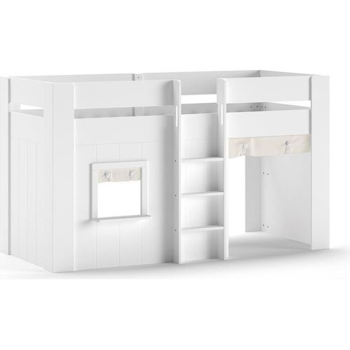 Spielbett Karrie 206x105x120 Kinderbett MDF Weiß mit Stoffset