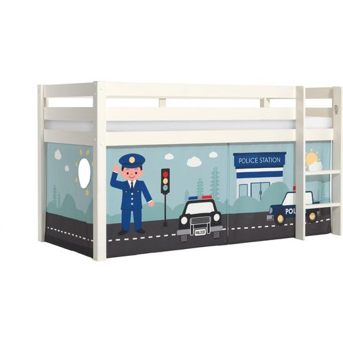 Kinderbett Karolina 210x114x106 Massivholz Weiß Textilset Polizei
