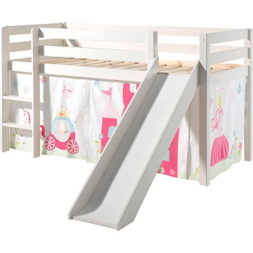 Kinderbett mit Rutsche Karolina Massivholz Weiß Textilset Princess 1