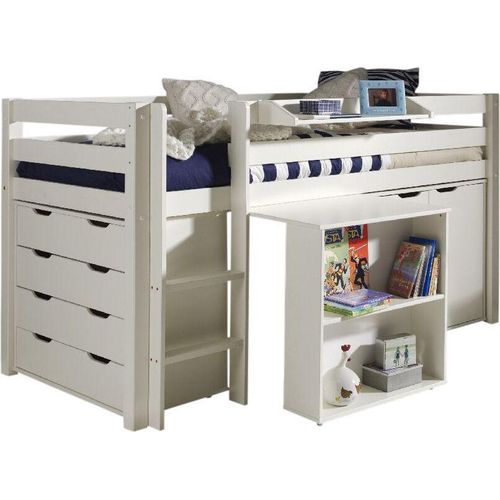 Kinderbett Karolina 210x114x106 Massivholz+MDF Weiß Kommode Schrank