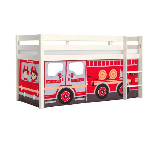 Kinderbett Karolina 210x114x106 Massivholz Weiß Textilset Feuerwehr