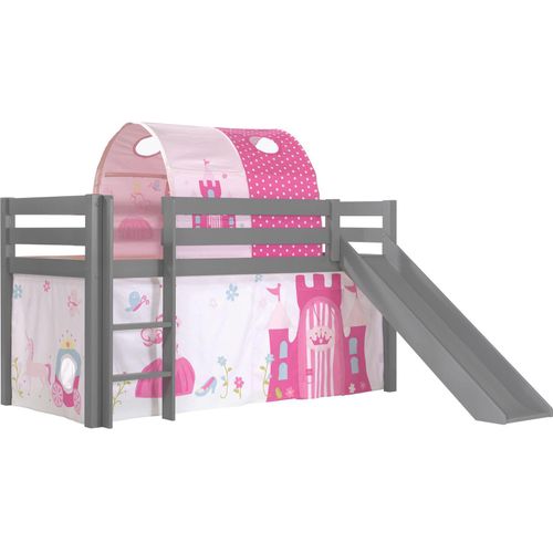 Kinderbett mit Rutsche Karolina Massivholz Grau Textilset Princess 2