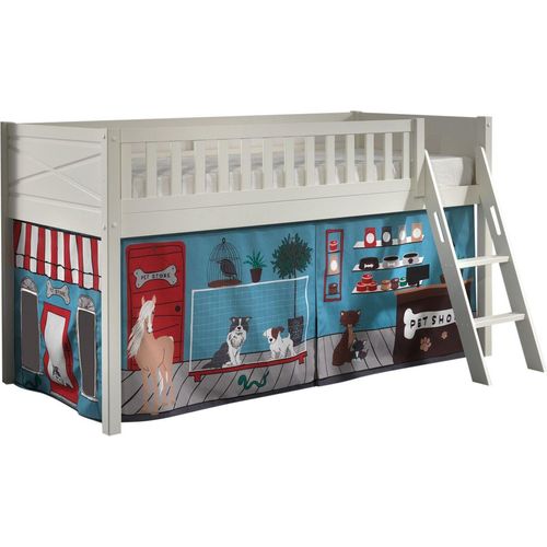 Kinderbett Karyl 208x114x135 Massivholz Weiß Textilset Pet Shop