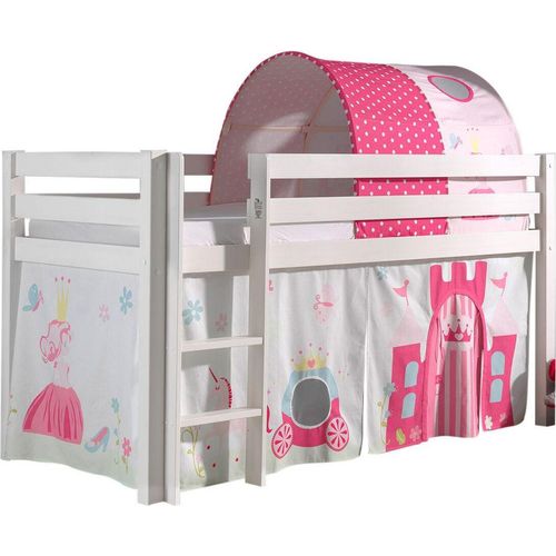 Kinderbett Karolina 210x114x106 Massivholz Weiß Textilset Princess 2
