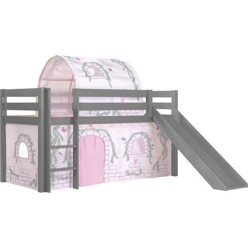 Kinderbett mit Rutsche Karolina Massivholz Grau Textilset Burg 2