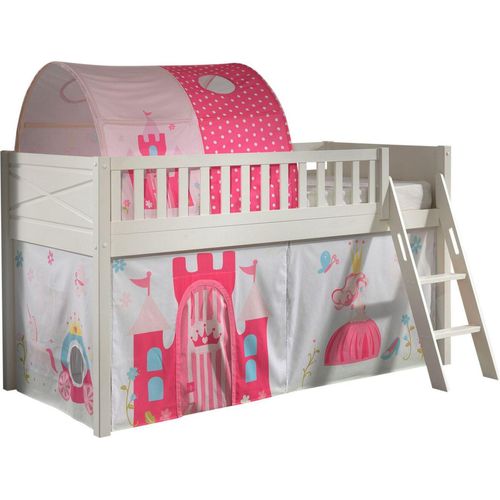 Kinderbett Karyl 208x114x135 Massivholz Weiß Textilset Princess 2