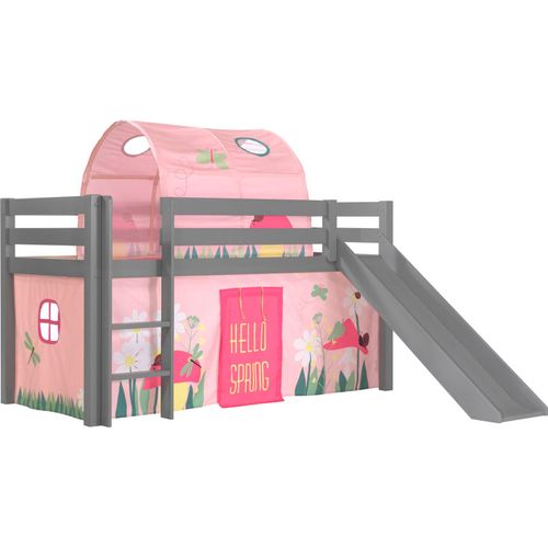 Kinderbett mit Rutsche Karolina Massivholz Grau Textilset Spring 2
