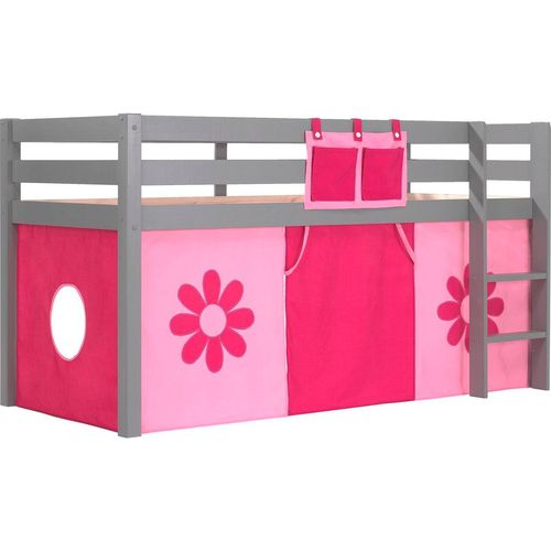 Kinderbett Karolina 210x114x106 Massivholz Grau Textilset Flower