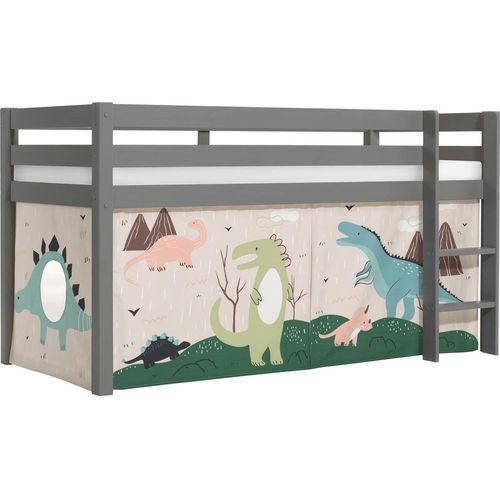 Kinderbett Karolina 210x114x106 Massivholz Grau Textilset Dino