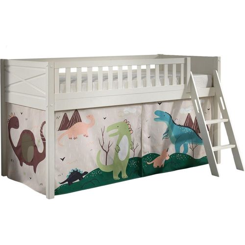 Kinderbett Karyl 208x114x135 Massivholz Weiß Textilset Dino