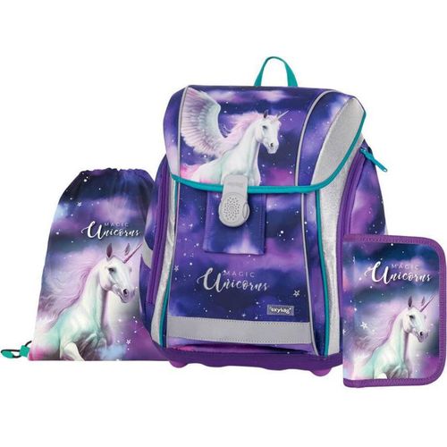 Pegasus Magnetverschluss Ergonomischer Schulranzen mit Stiftehalter und Turnbeutel, Premium Light, Lila-Pink