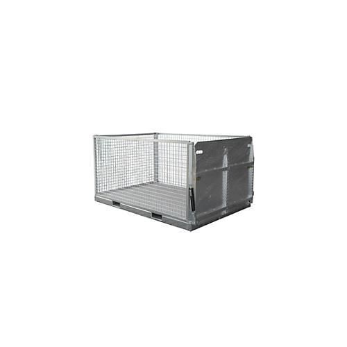 Bauer Gitterbehälter MTP 3000, mit Tränenblechboden, Auffahrrampe & 4 Verzurrösen, 3-seitiges Drahtgitter, feuerverzinkt, B 2145 x T 1085 x H 1500 mm