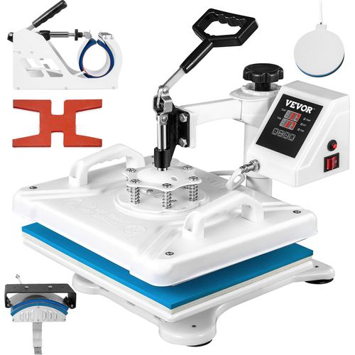 Transferpresse 29x38cm Hitzepresse 5 in 1, Heat Press, Heißpresse mit genauen digitalen Zeitschaltuhr & Temperaturregelung 360 Grad, weiße Heißpressmaschine für Schuhe T-Shirts Becher
