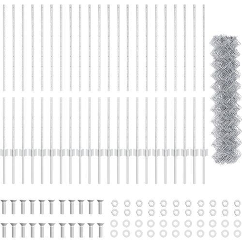 Drahtzaun mit 44 U-Pfählen Silber 1.2m x 25m Stahl, Zaunzubehör DesignMöbel Neu
