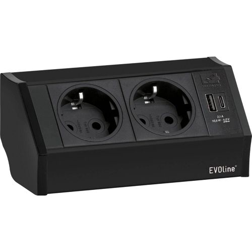 Evoline V-Dock Steckdosenelement 2xSchuko, USB-A + C Charger schwarz - Tischsteckdose, 2 Schukosteckdosen, 1 USB-A- + 1 USB-C-Charger, schwarz, max. 3500W, 1 Stück