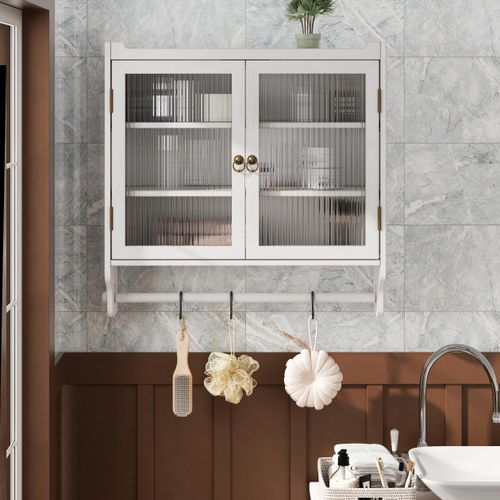 Odikalo Hängeschrank Wandhängeschrank Glashängeschrank Wandschrank Tuchhalter Weiß/Braun