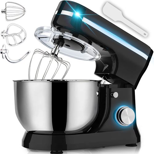 Küchenmaschine 2000W mit 6L Edelstahl-Rührschüssel inkl. Rührhaken, Knethaken, Schneebesen und Spritzschutz, 6 Geschwindigkeiten Schwarz Retoo