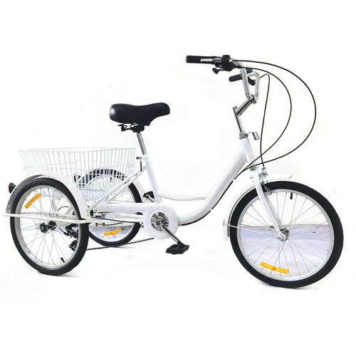 20 Zoll Dreirad Erwachsene mit Korb 8 Gang Cityräder Fahrrad (Weiß)