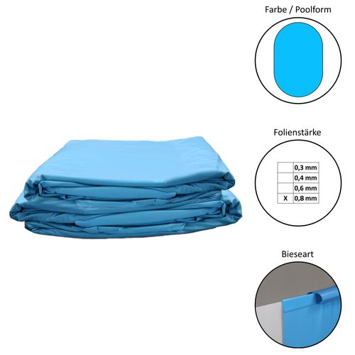 Poolfolie Ersatzfolie Ovalformbecken 623x360x120cm - Dicke 0,8mm - Einhängebiese - blau