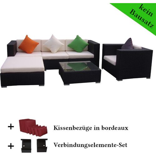 Poly Rattan Gartenmöbel Florida schwarz Alu Garnitur Lounge Garten Sitzgruppe Gartenset