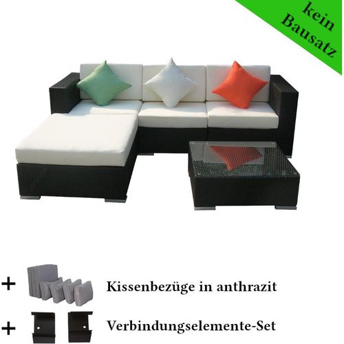 Poly Rattan Gartenmöbel Houston schwarz Alu Garnitur Lounge Garten Sitzgruppe Gartenset