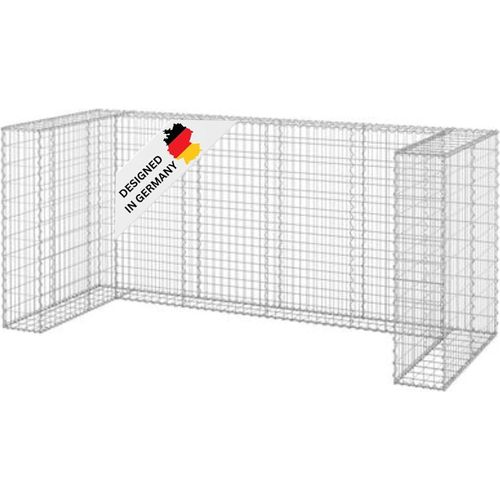 DELUKE® 3er Gabionen Mülltonnenbox ESOL | 110x254x100cm| Mülltonnenverkleidung für 3 Tonnen Gabionenwand Müllbox aus Steinen Mülltonnenschutz