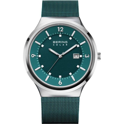 Bering Herren Uhr Armbanduhr Edelstahl grün 14442-808 Solar