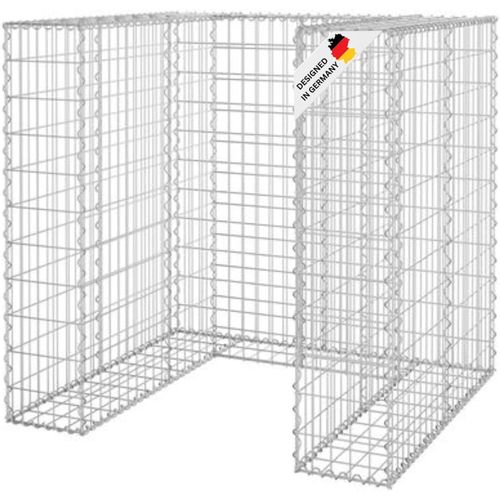 DELUKE® 1er Gabionen Mülltonnenbox ESOL | 110x110x100cm| Mülltonnenverkleidung für 1 Tonne Gabionenwand Müllbox aus Steinen Mülltonnenschutz