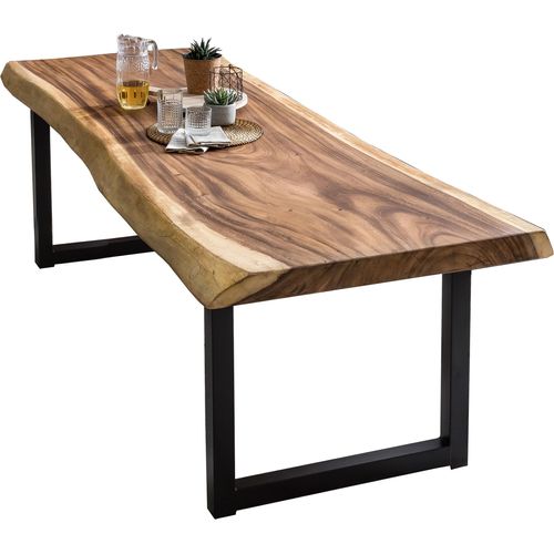 Tisch 250x90 cm, Platte Suarholz 80 mm, Gestell schwarz Holz