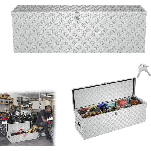 LZQ 80 Liter Aluminium Werkzeugkoffer Alubox Transportbox Werkzeugkiste Werkzeugbox Abschließbar Anhängerbox Truckbox Deichselbox Silber
