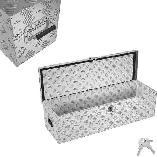 LZQ 60 Liter Aluminium Werkzeugkoffer Alubox Transportbox Werkzeugkiste Werkzeugbox Abschließbar Anhängerbox Truckbox Deichselbox Silber