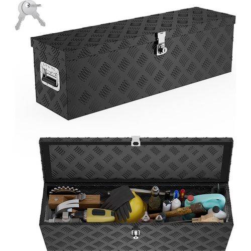 LZQ 80 Liter Aluminium Werkzeugkoffer Alubox Transportbox Werkzeugkiste Werkzeugbox Abschließbar Anhängerbox Truckbox Deichselbox Schwarz