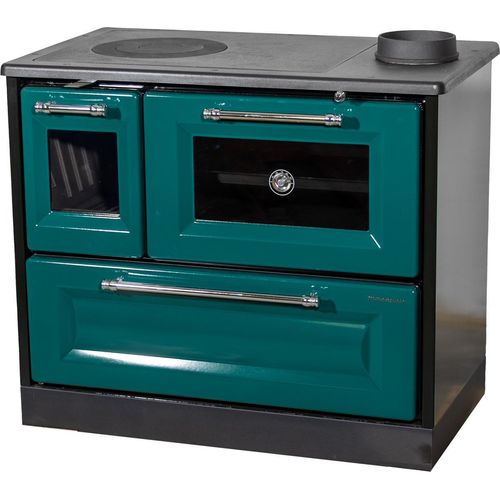 Kaminofen mit Backfach und Herdplatte 4012 Grün Holzofen 8 kW Holz Ofen Mehrfachbelegung Kamin Heizofen Küchenherd