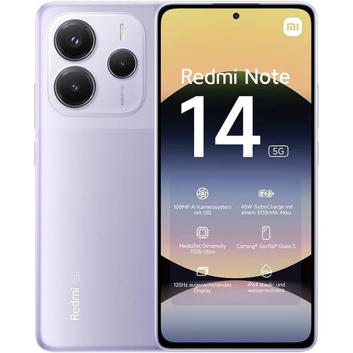 Xiaomi Redmi Note 14 5G Smartphone 8GB + 256GB Lila