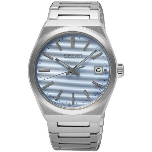 Quarzuhr SEIKO, silberfarben, hellblau, Armbanduhren, Herren, Armbanduhr, Herrenuhr, Edelstahlarmband, analog, Datum