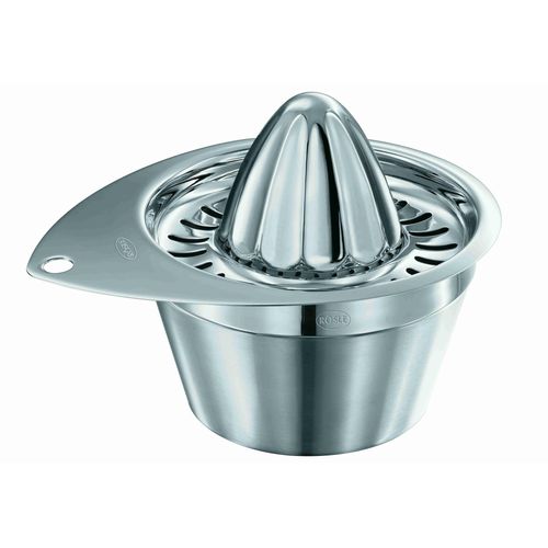 Zitruspresse RÖSLE, silber (edelstahlfarben), Entsafter, Zitronen und Orangen, großer Auffangbehälter, spülmaschinengeeignet