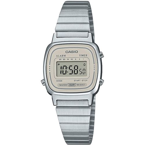 Chronograph CASIO VINTAGE, silber (silberfarben, taupe), Armbanduhren, Damen, Quarzuhr, Armbanduhr, Damenuhr, Digitaluhr, Datum, Edelstahlarmband