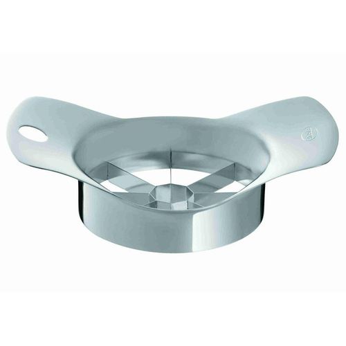 Obstschneider RÖSLE, silber (edelstahlfarben), L:15,8cm Ø:9,2cm, Edelstahl 18/10, Küchenschneider, Obstschneider, Apfel- und Birnenteile, hochwertige Klingen, mit Schutzdeckel