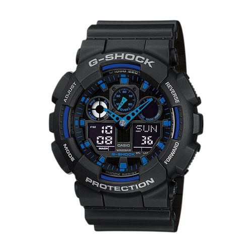 Chronograph CASIO G-SHOCK, schwarz (schwarz, dunkelblau), Armbanduhren, Herren, Quarzuhr,Armbanduhr,Herrenuhr,digital, bis 20 bar wasserd.Resinarmband