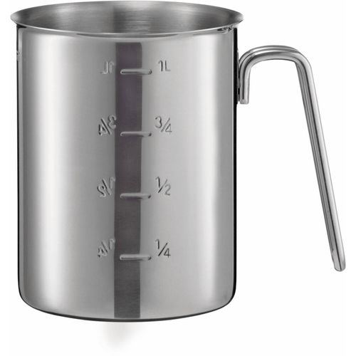 Messbecher RÖSLE, silber (edelstahlfarben), H:13,7cm Ø:12cm, Edelstahl, Messbecher, Innenskalierung, Schüttrand und Drahtgriff, spülmaschinengeeignet