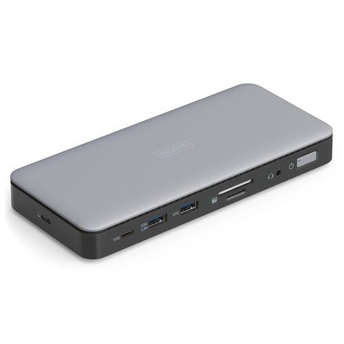 DIGITUS Laptop-Dockingstation "USB-C Docking Station, 11-Port, HDMI, USB, RJ45, SD", grau, B:15mm H:6mm T:22mm, Dockingstationen