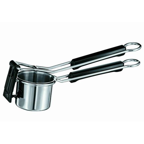 Kartoffelpresse RÖSLE, schwarz (edelstahlfarben, schwarz), L:33cm Ø:9cm, Edelstahl, Kunststoff, Küchenpressen, mit Auflagevorrichtung, Einsatz entnehmbar, spülmaschinengeeignet