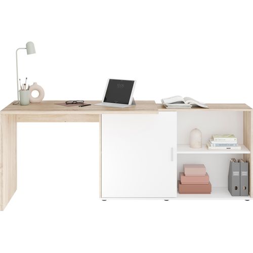 Eckschreibtisch FMD "Valley", weiß (eiche, weiß, eiche, weiß, eiche, weiß), B:118cm H:75cm T:60,5cm, Tische, Eckschreibtisch, Breite 118 cm