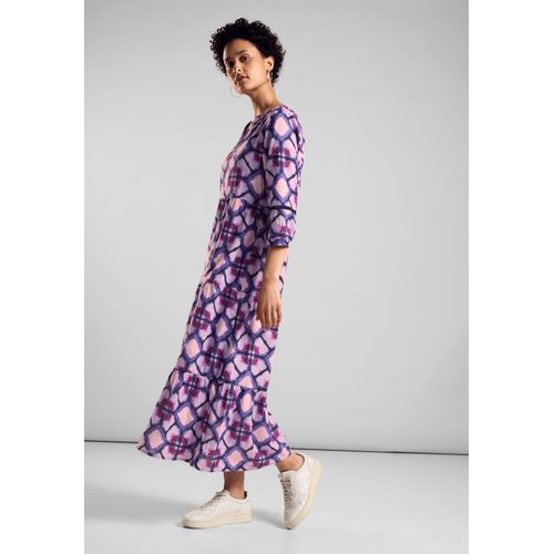 Midikleid STREET ONE, Damen, Gr. 36, EURO-Größen, lila (bellflower lila), Web, 100% Baumwolle, bedruckt, casual, gerade Midi, Rundhals, 3/4-Ärmel Bündchen, Kleider, aus 100% Baumwolle